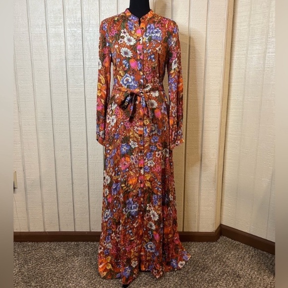 Anthropologie Dresses & Skirts - New Anthropologie Vale Maxi Floral Retro Belted Shirt Dress Orange Autumn Fall S